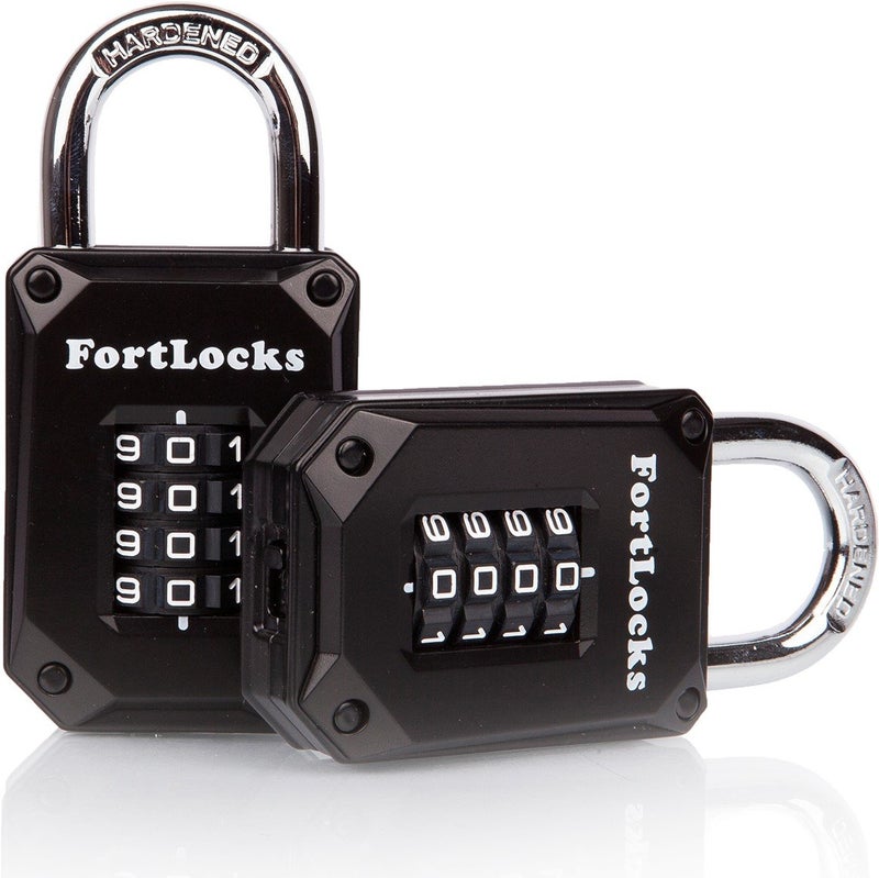 FortLocks 2 Pack Heavy Duty Waterproof Combination Lock - 4 Digit Resettable Black - Image 1